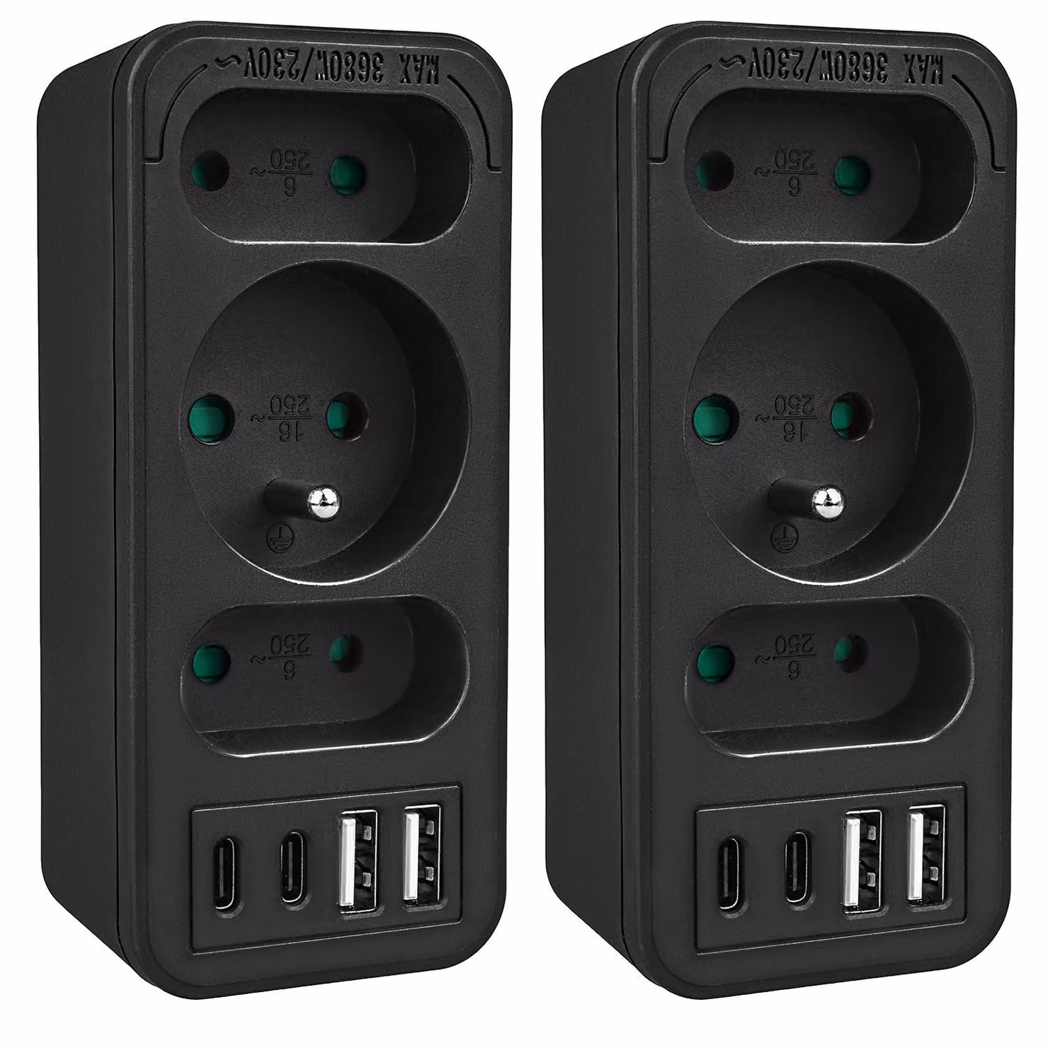 Connessione di potenza x3 + 4xUSB Distributore a 3 prese Maclean 2xUSB A 2xUSB C PD 20W 1x16A + 2x6A MCE248 F/B 2 pezzi