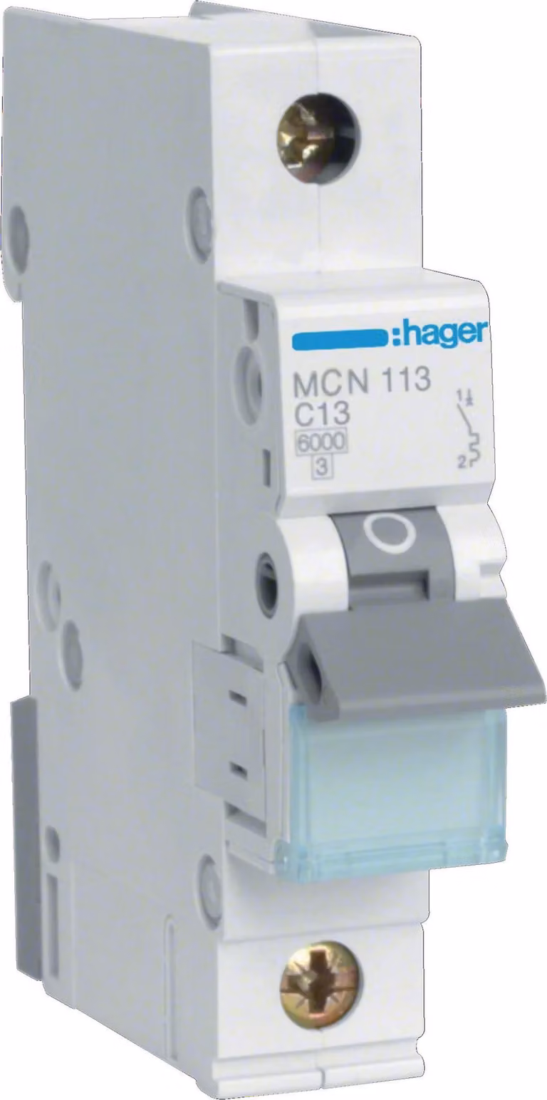 Interruttore Hager LS unipolare 6 kA caratteristica C 13 A 1 modulo Hager MCN113, 1 pz.