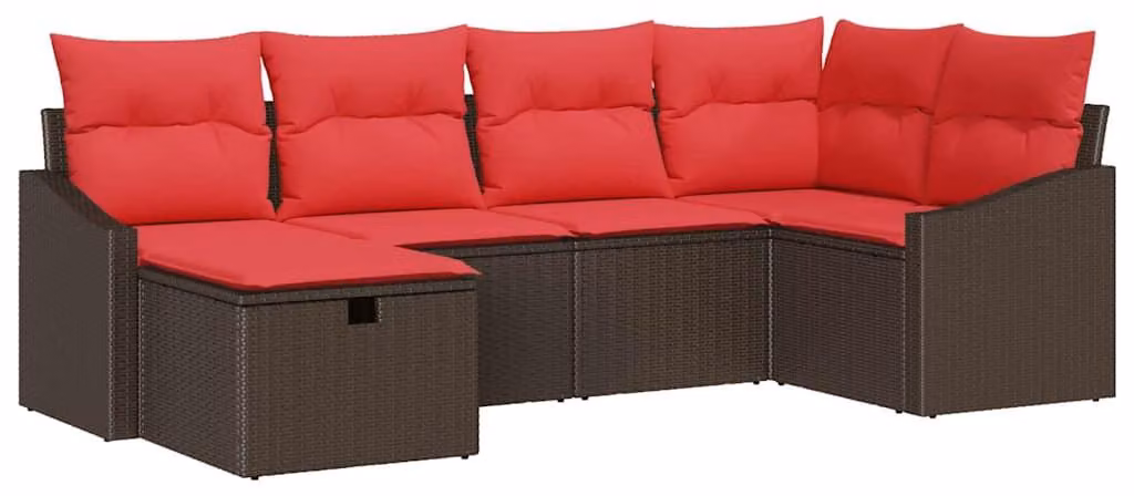 Set di divani da esterno, 6 pezzi, color marrone, in rattan sintetico
