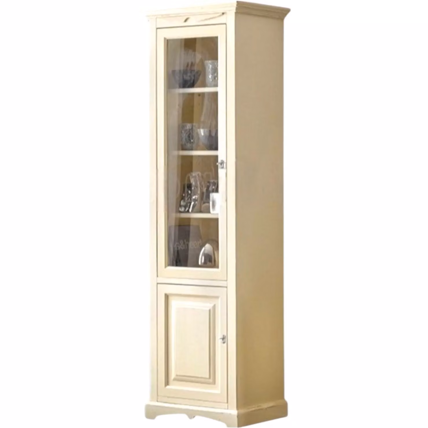 Vetrina colonna in stile arte povera con 2 ante in vetro e specchio Mobili 2G bianco anticato L: 68 cm, P: 47 cm, H: 220 cm – 2