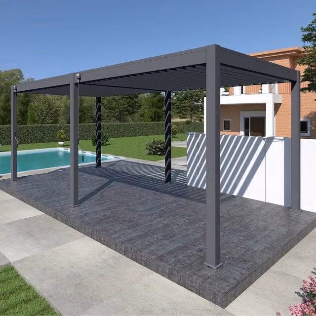 Pergola bioclimatica autoportante Ombréa VS colore Antracite L: 6 m, P: 3 m – 1