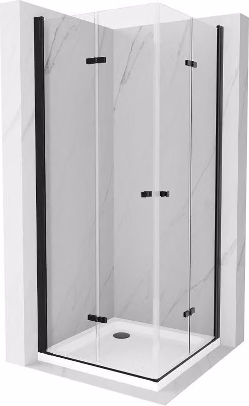 Mexen Lima Duo cabina doccia pieghevole 80 x 80 cm, trasparente, nero + piatto Flat - 856-080-080-70-02-4010B