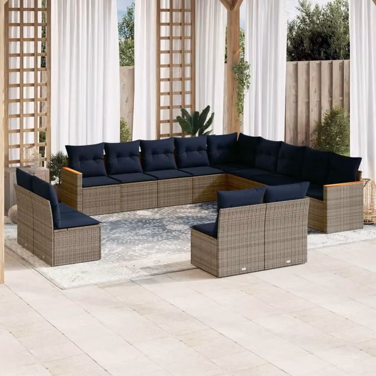 Maison Exclusive - Set da giardino composto da 13 pezzi con cuscini, grigio, polyrattan