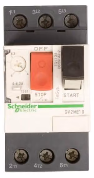 Schneider Electric GV2ME Interruttore motore, attuatore a pulsante 4..6,3 A Morsetti a telaio, GV2ME10