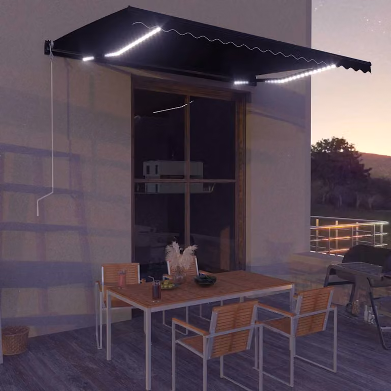 vidaXL Tenda da Sole Retrattile Manuale con LED in Alluminio e Poliestere, Antracite, L 450 x P 300 cm