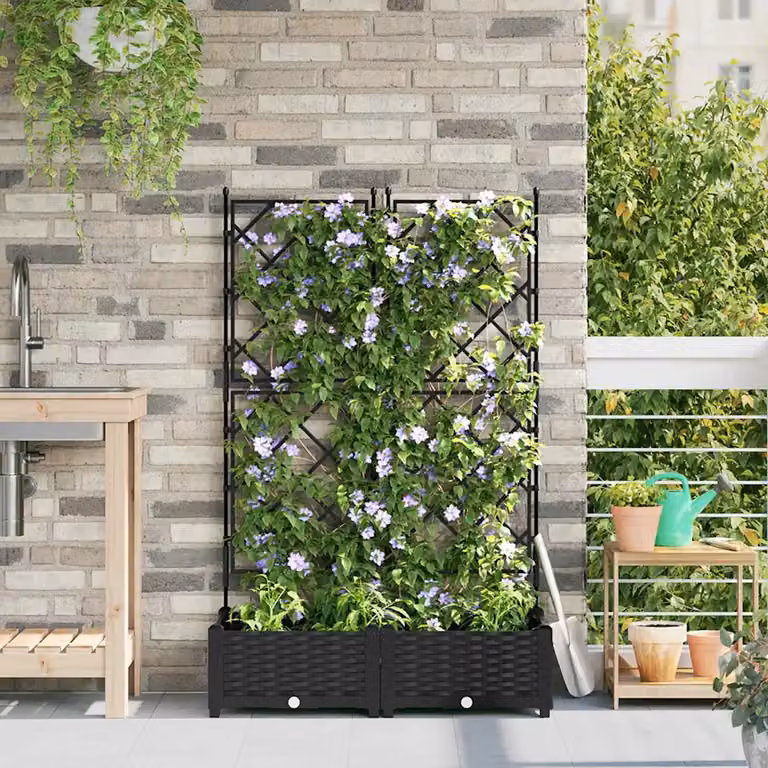 Set di 2 vasi da giardino vidaXL in plastica neri, L 80 cm x P 40 cm x H 125,5 cm