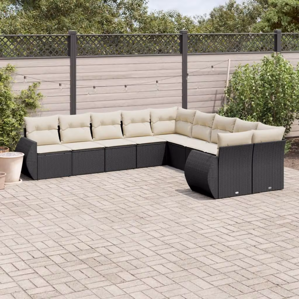 Set di divani da giardino vidaXL in polyrattan nero con cuscini inclusi – 1
