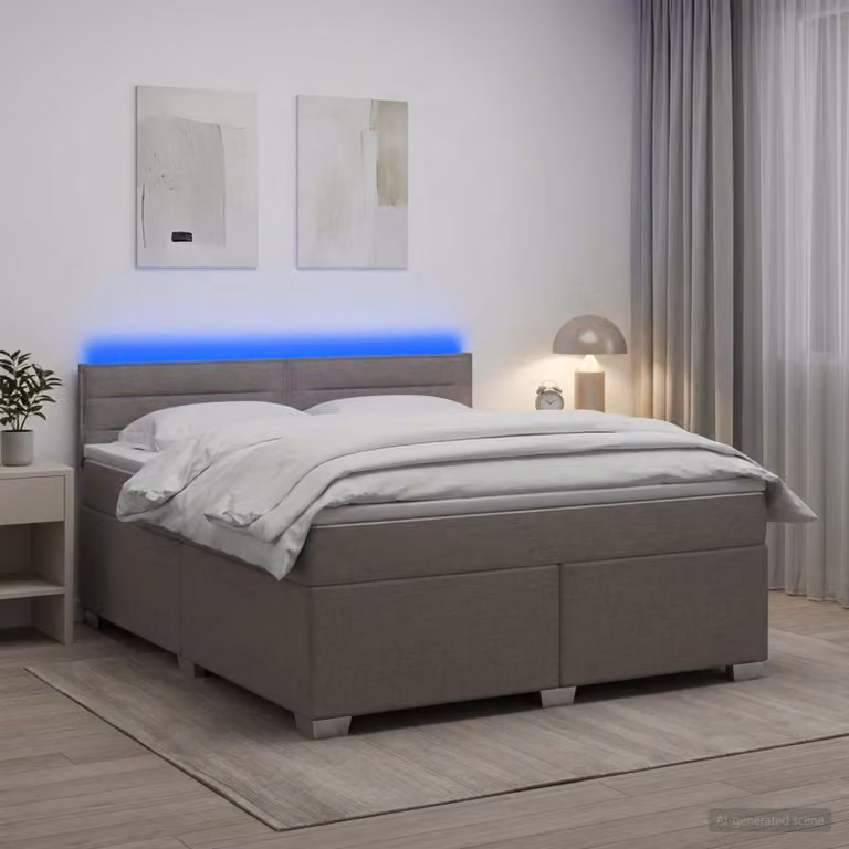 Letto con Box Spring, Materasso Ibrido e Illuminazione LED vidaXL, Colore Grigio, L/P: 140 x 200 cm