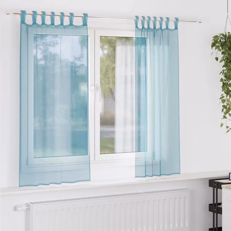 Set di 2 tende in voile semi-trasparenti vidaXL con passanti, colore turchese, L: 140 cm x H: 140 cm
