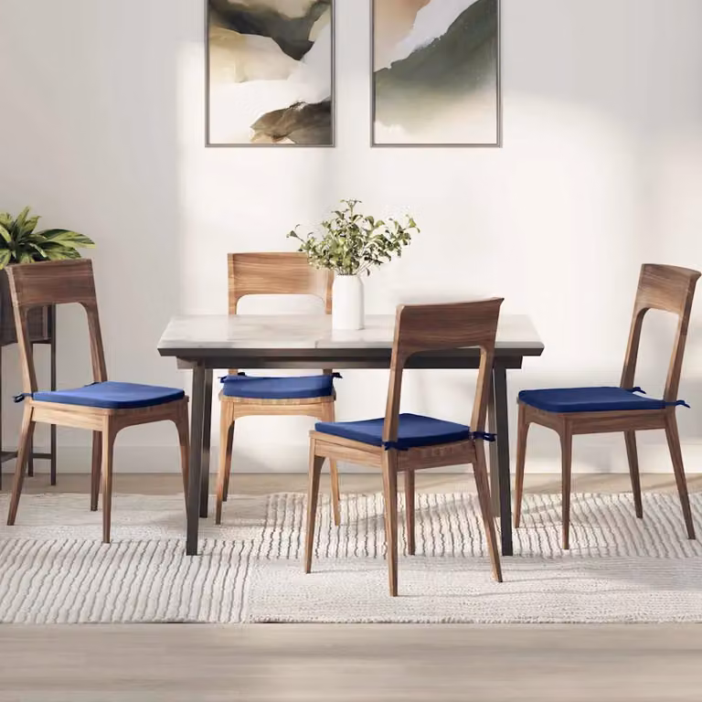 Set di 4 cuscini per seduta quadrati vidaXL in velluto blu con rivestimento lavabile, L/P/H: 40 x 40 x 3 cm