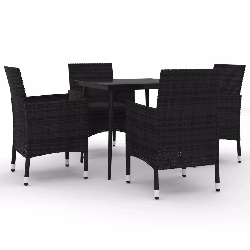 Set da Pranzo da Giardino 5 Pezzi vidaXL in Polyrattan Nero con Tavolo in Vetro – 2