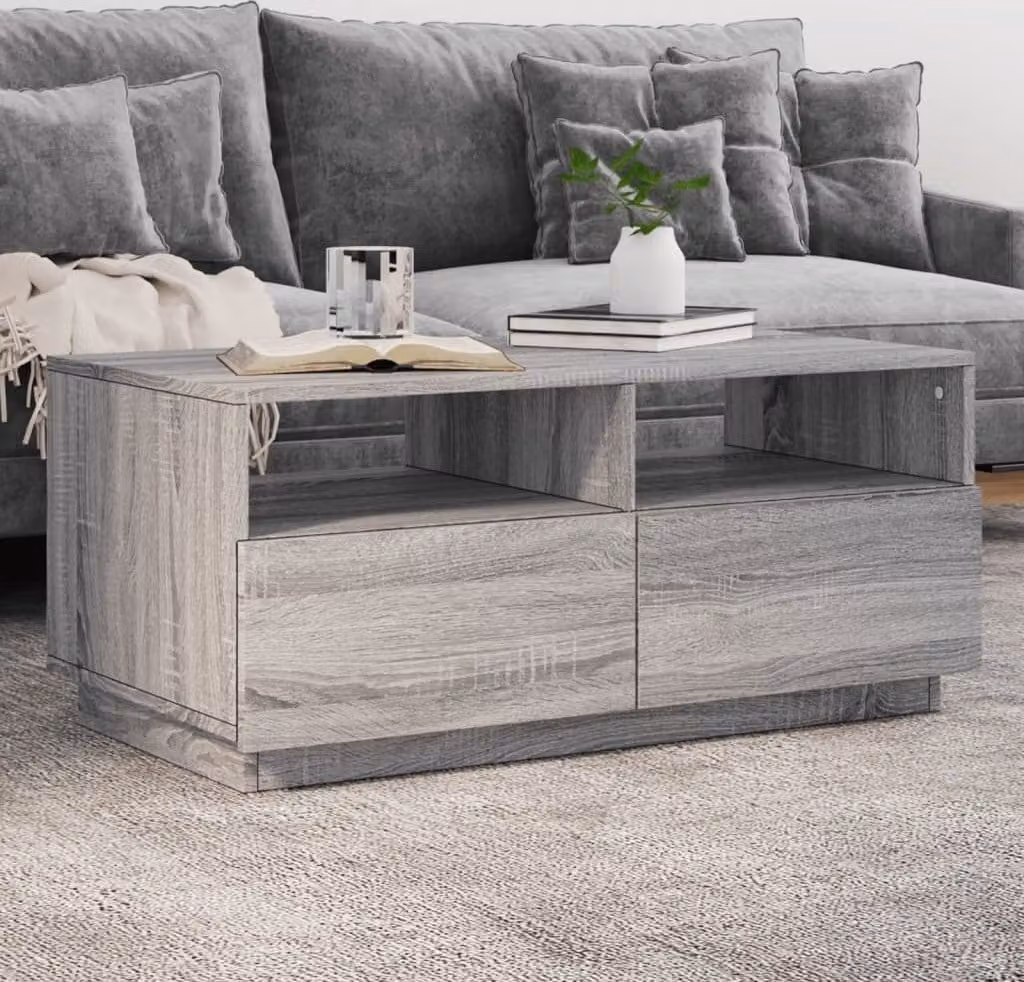 Maison Exclusive - Tavolino con illuminazione a LED, colore grigio sonoma, dimensioni 90x49x40 cm