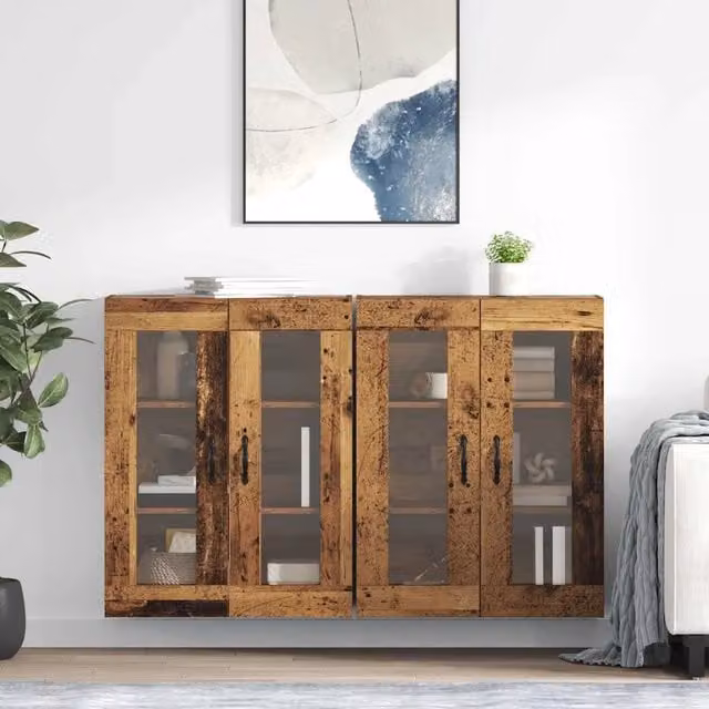Set di 2 armadi da parete moderni vidaXL in legno marrone con ante in vetro e ripiani interni, L/P/H: 69,5 x 34 x 90 cm – 1