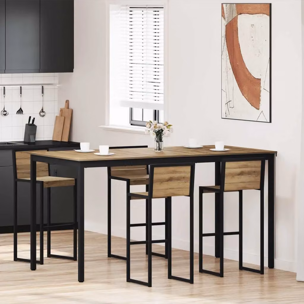 Tavolo Bar Moderno in Legno Multistrato e Metallo Marrone L: 200 cm, P: 100 cm, H: 105 cm – 2
