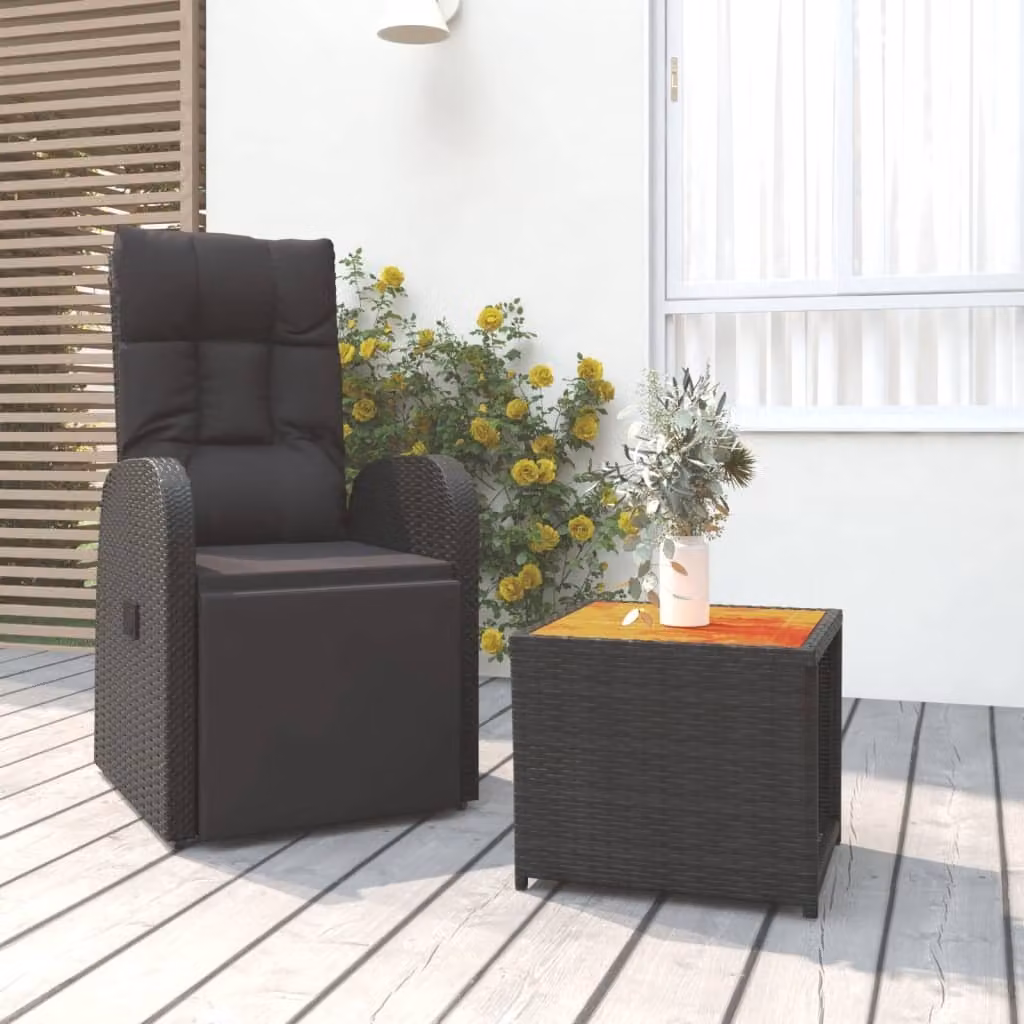The Living Store Set salotto da giardino 2 pezzi in poly rattan nero legno massiccio di acacia