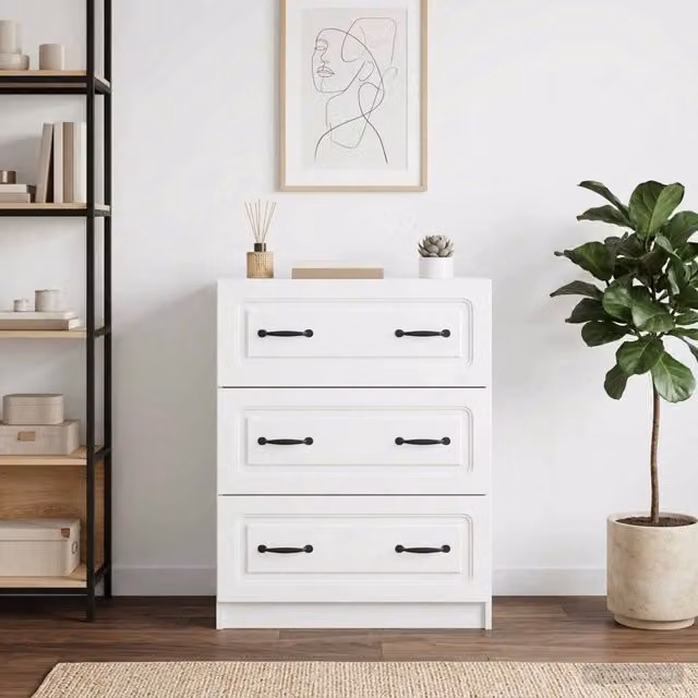 Mobile con Cassetti Moderno vidaXL in MDF Bianco Lucido L: 66 cm, P: 34,5 cm, H: 87 cm