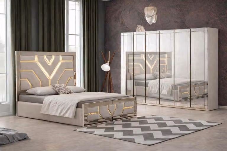 Elegante set da camera da letto composto da 2 pezzi, con letto e armadio