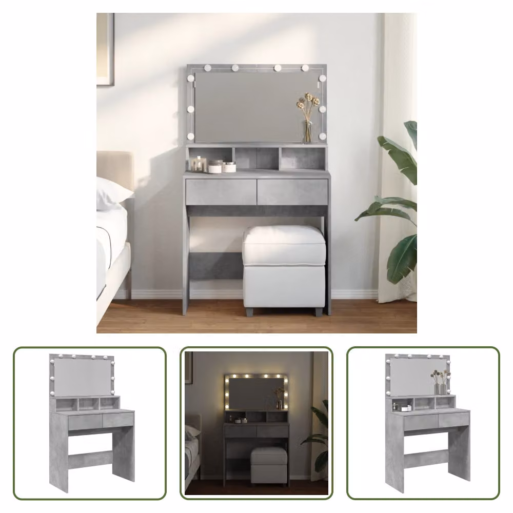 The Living Store Comodino con illuminazione LED grigio cemento 80x41x134,5 cm