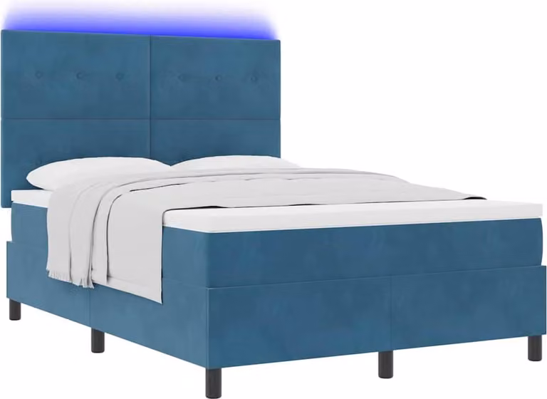 Letto a Sorgente LED Blu Scuro 140 x 200 cm Velluto