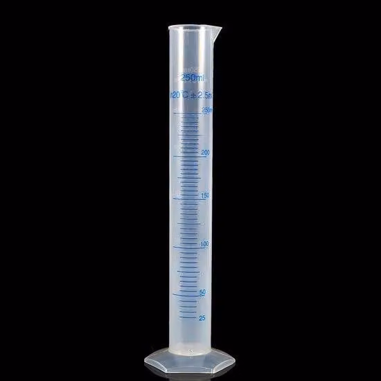 Cilindro di plastica da laboratorio, capacità 250 ml, per misurazioni di volume precise