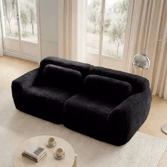 Divano modulare senza struttura in peluche con seduta ampia schiuma ad alta resilienza base antiscivolo nero
