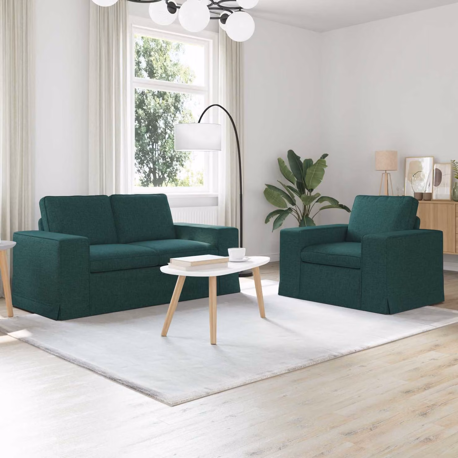 Set di 2 divani moderni vidaXL in tessuto verde e nero con struttura in metallo per soggiorno o camera da letto L: 182 cm, P: 80 cm, H: 82 cm – 1