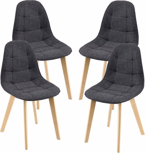 Set di 4 sedie imbottite en.casa in tessuto nero con gambe in legno di faggio per sala da pranzo, salotto o studio