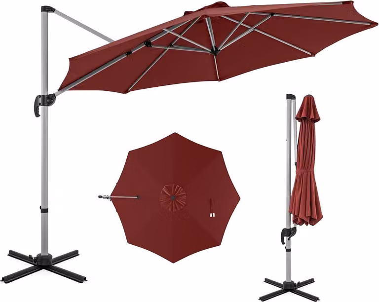 Ombrellone a sbalzo Ø325cm con manovella e supporto Protezione UV