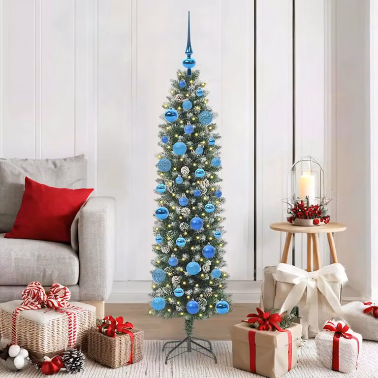 vidaXL Albero di Natale Artificiale Sottile Verde e Bianco 150 cm