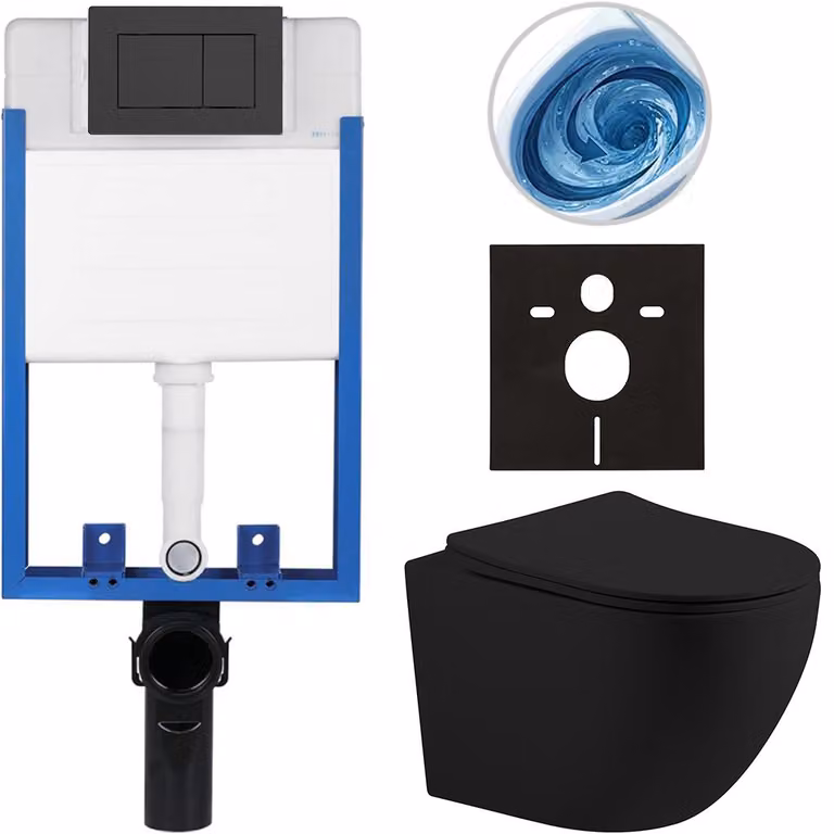 CERANO - Set completo per WC da incasso Lite/Cesso - nero opaco - Pulsante per WC Classic, nero opaco - da incasso - 49x36 cm