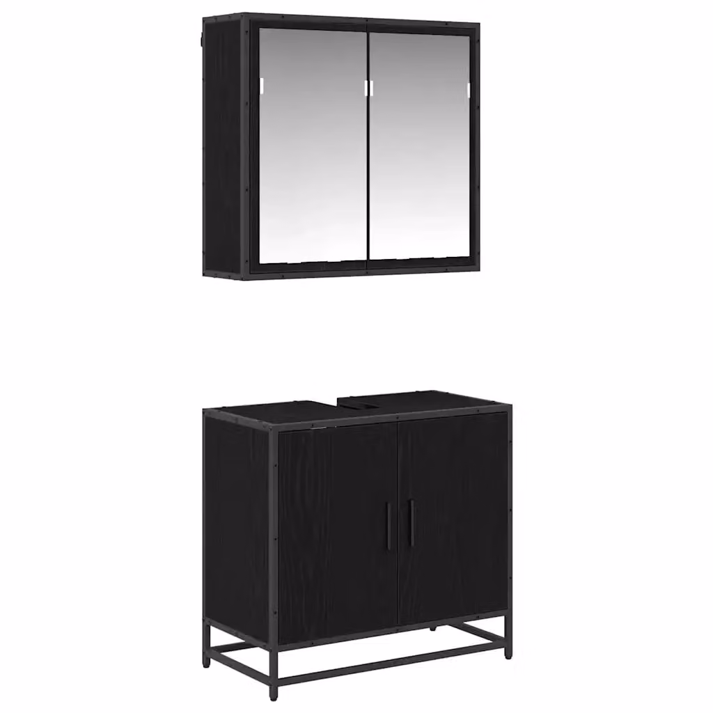 Set di mobili da bagno vidaXL composto da mobile lavabo e armadietto con specchio in nero opaco L/P/H: 60 x 34,06 x 65 cm – 2