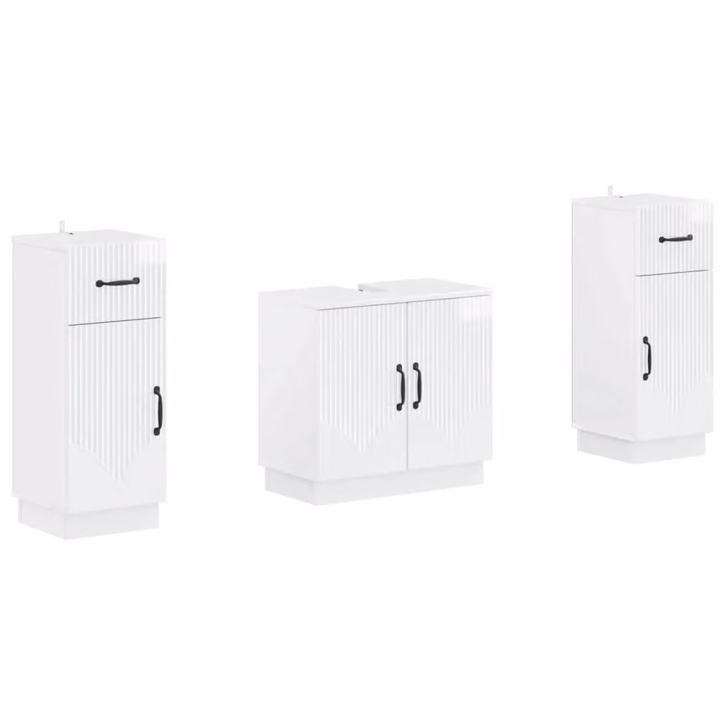 Set di mobili da bagno vidaXL composto da mobile lavabo e armadietti laterali in legno bianco lucido, design minimalista, L/P/H: 59,5 x 31,5 x 76,7 cm – 2