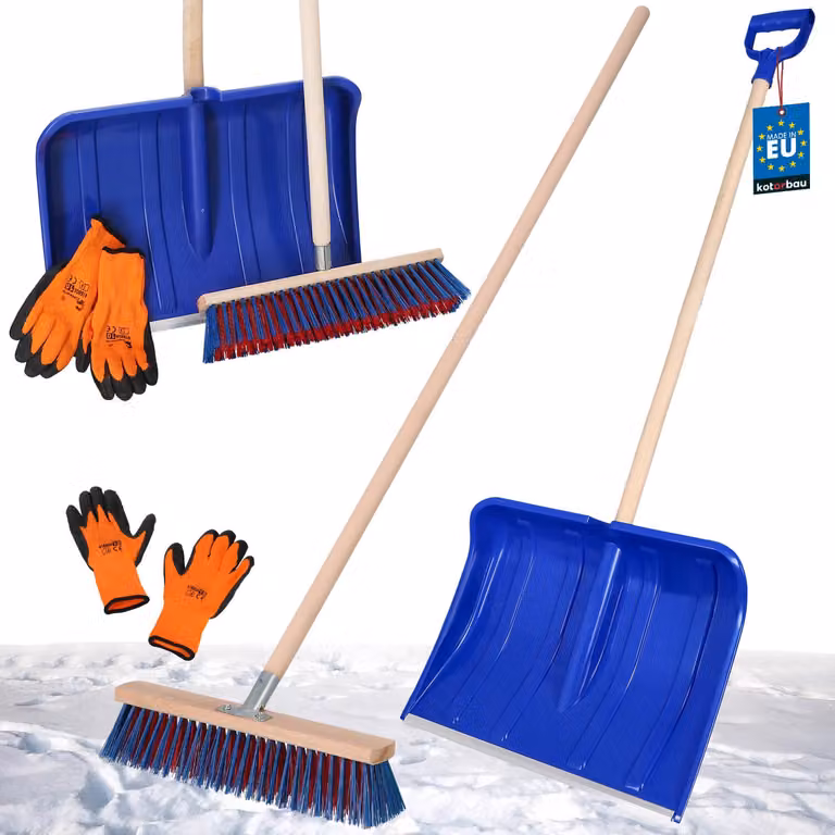 KOTARBAU® Set Pala da neve con manico in legno 135 cm Scopa da strada 43 cm + guanti Pala da neve Spazzaneve Scopa da giardino con manico Pala da neve per esterni Manico in legno per auto per sgombero neve