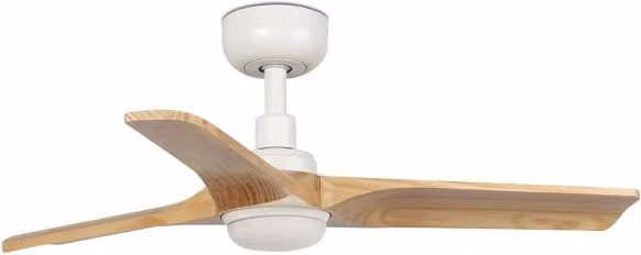 FARO Ventilatore a soffitto Heywood S in acciaio bianco opaco pale finitura pino motore DC 6 velocita funzione inversa per soffitti inclinati luce LED regolabile - FARO-338051S