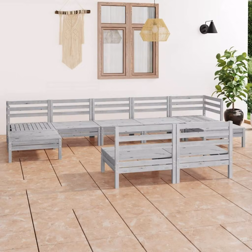 The Living Store Set salotto da giardino 9 pezzi in legno di pino massiccio bianco