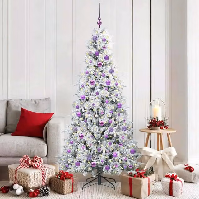 Albero di Natale Artificiale Moderno vidaXL Bianco con Luci LED Warm White e Rami Pieghevoli in PVC e Plastica, Altezza: 180 cm
