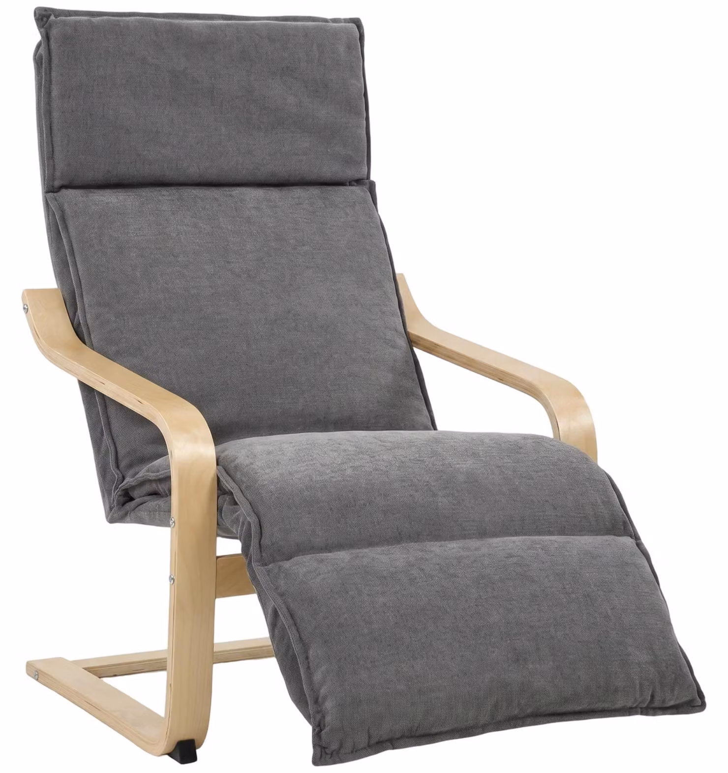 Poltrona con poggiapiedi - Poltrona con braccioli - Imbottita - Rivestita in tessuto - Struttura in legno - Braccioli - Stile moderno - Grigio scuro