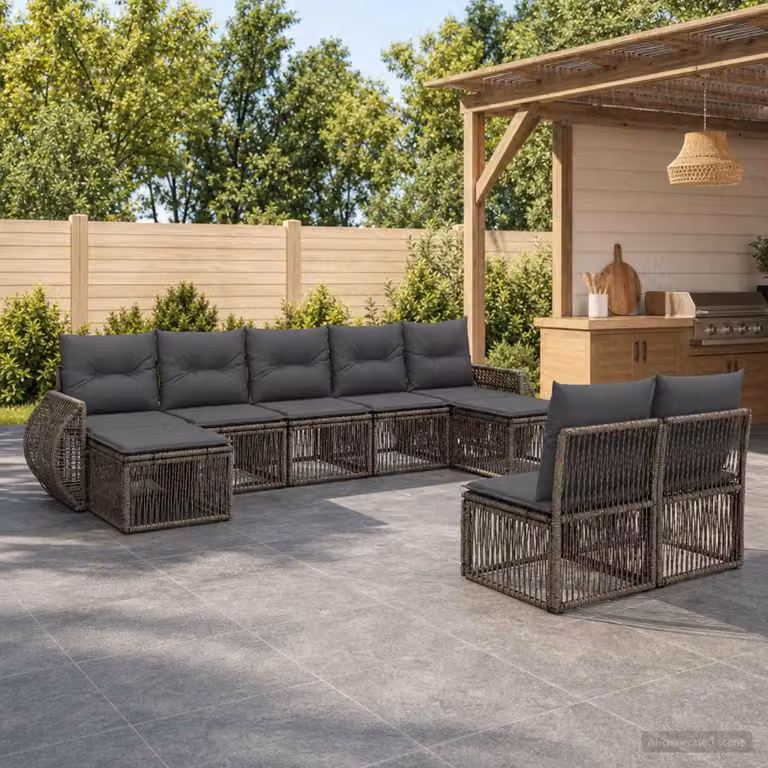 Maison Exclusive - Set da giardino composto da 9 pezzi. Divano e poltrone in rattan sintetico, colore grigio e grigio scuro