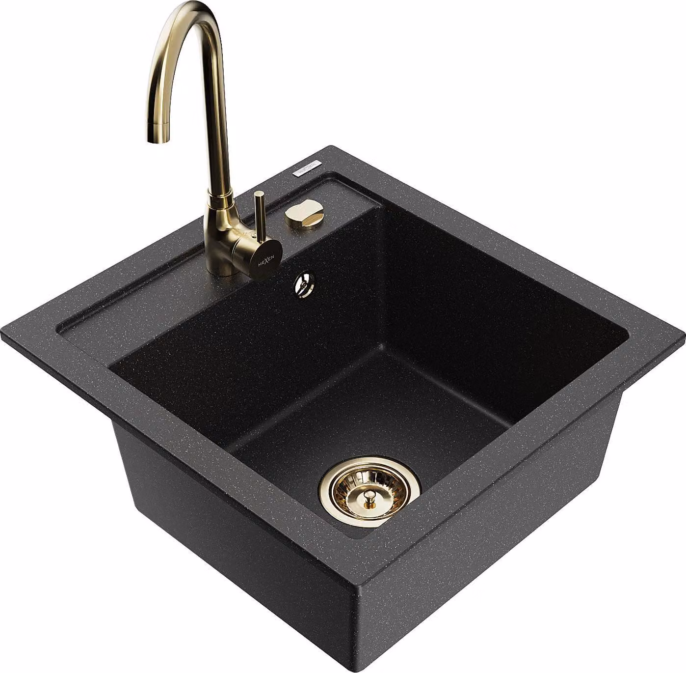 Mexen Vito lavello in granito con 1 vasca con rubinetto da cucina Telma, nero/metallo argento - 6503-73-670200-50