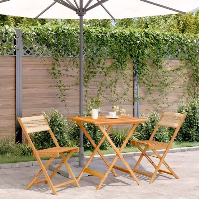 Set da Bistrot vidaXL 3pz Beige in Polipropilene e Legno di Acacia Olio – 1