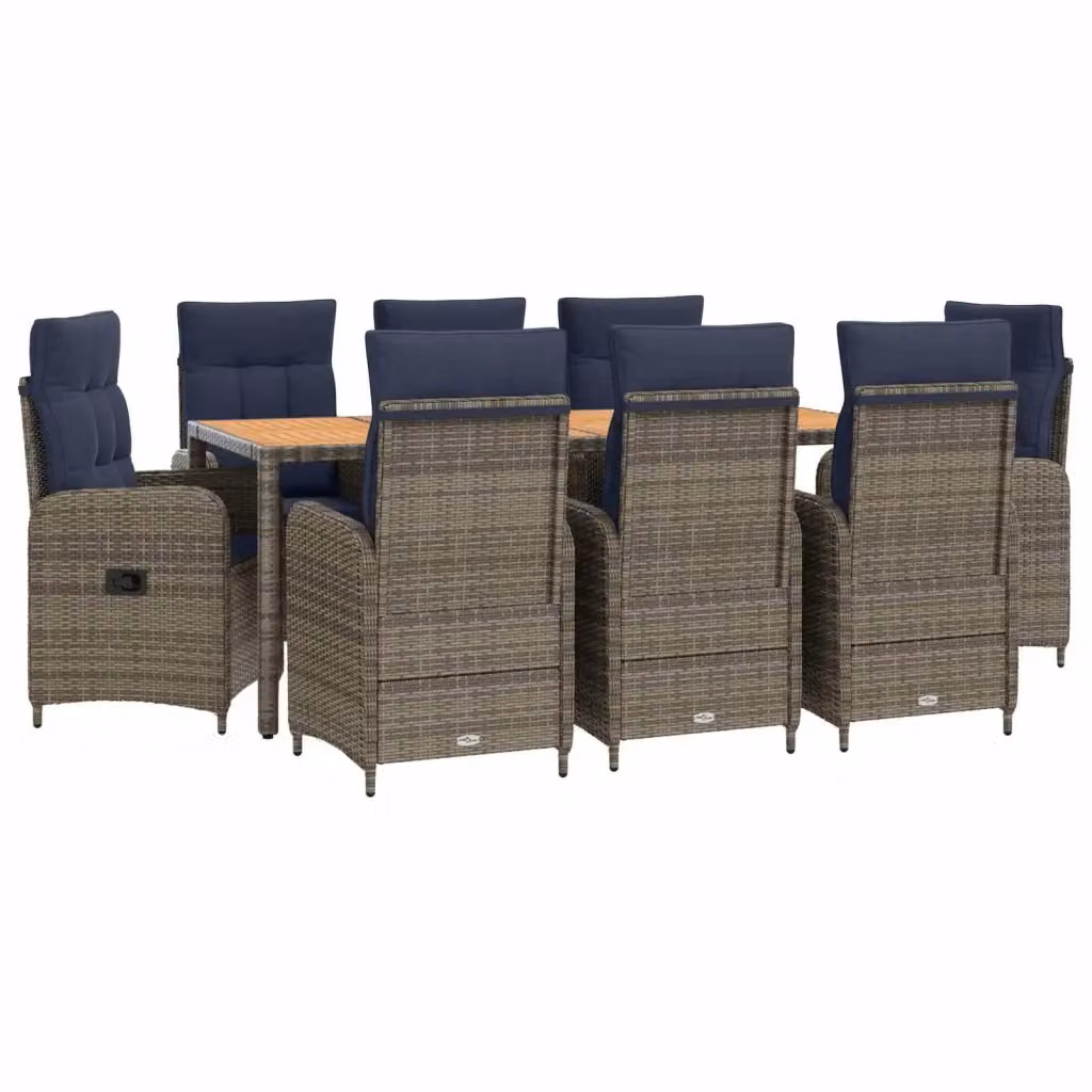 Set da pranzo per esterni vidaXL in polyrattan e legno di acacia, 9 pezzi, design moderno per giardino, balcone o terrazza – 2