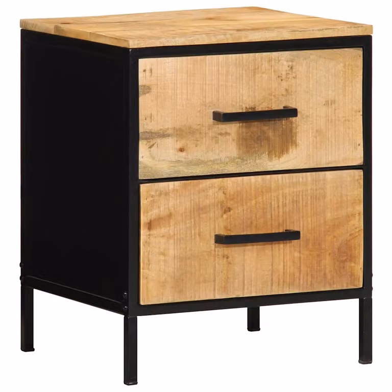 vidaXL Armadio da Notte in Legno di Mango e Metallo, Stile Rustico, Marrone e Nero, L 40 cm x P 35 cm x H 50 cm