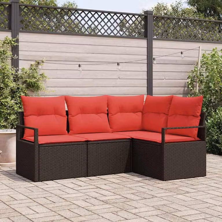 Maison Exclusive - Set di divani da esterno, 4 pezzi, color marrone [Materiale sintetico]: rattan sintetico