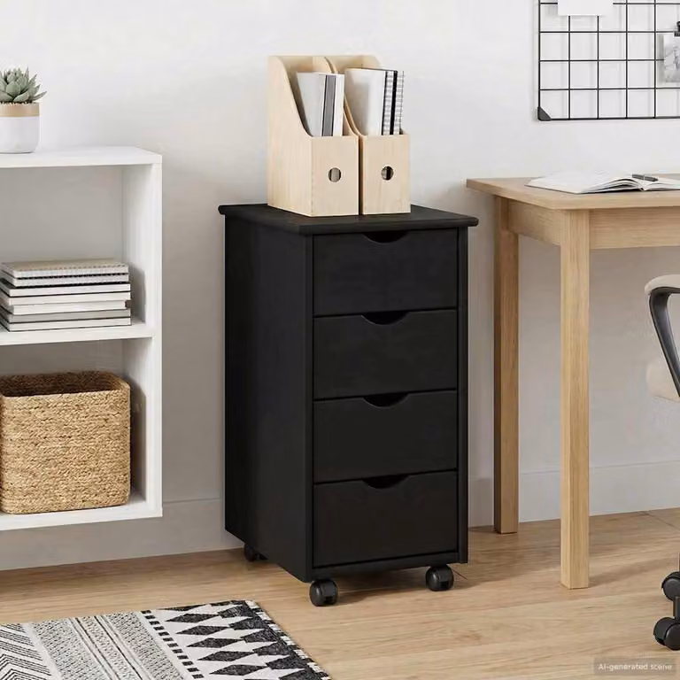 vidaXL Carrello Mobile con Ruote in Legno di Pino Massello Nero L: 34 cm, P: 39 cm, H: 65,5 cm
