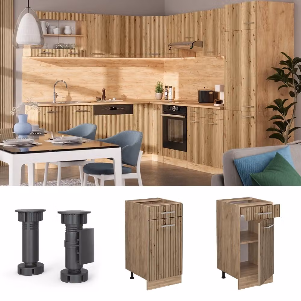 Mobiletto base per cucina Vicco R-Line in rovere con piano in marmo, L: 40 cm, H: 81,6 cm, P: 60 cm – 2