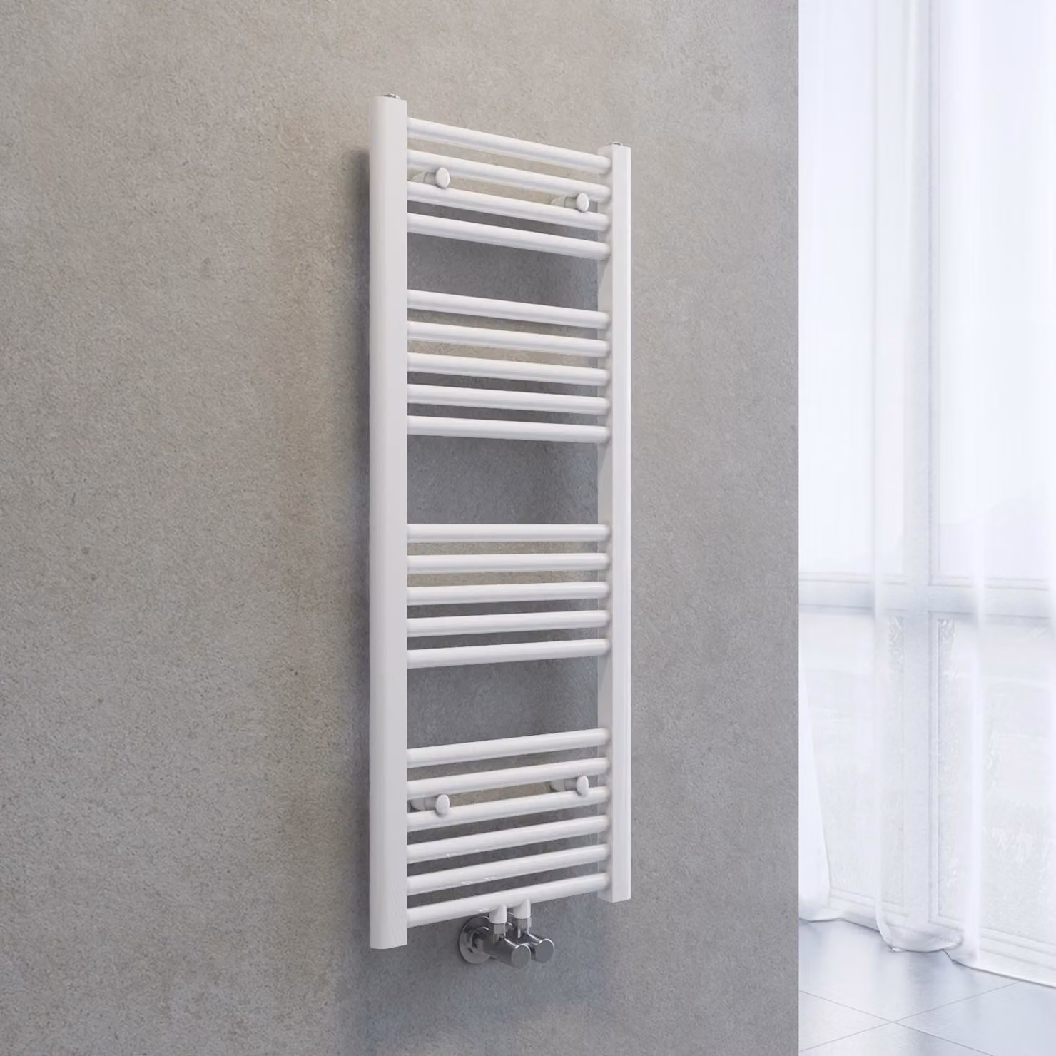 Radiatore asciuga-asciugamani SONNI, dimensioni 1000 x 400 mm, colore bianco, sistema di riscaldamento ad acqua calda, senza resistenza elettrica