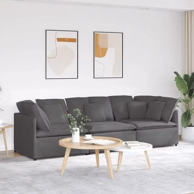 Divano Modulare con Cuscini in Tessuto a Coste Grigio Scuro 3321288