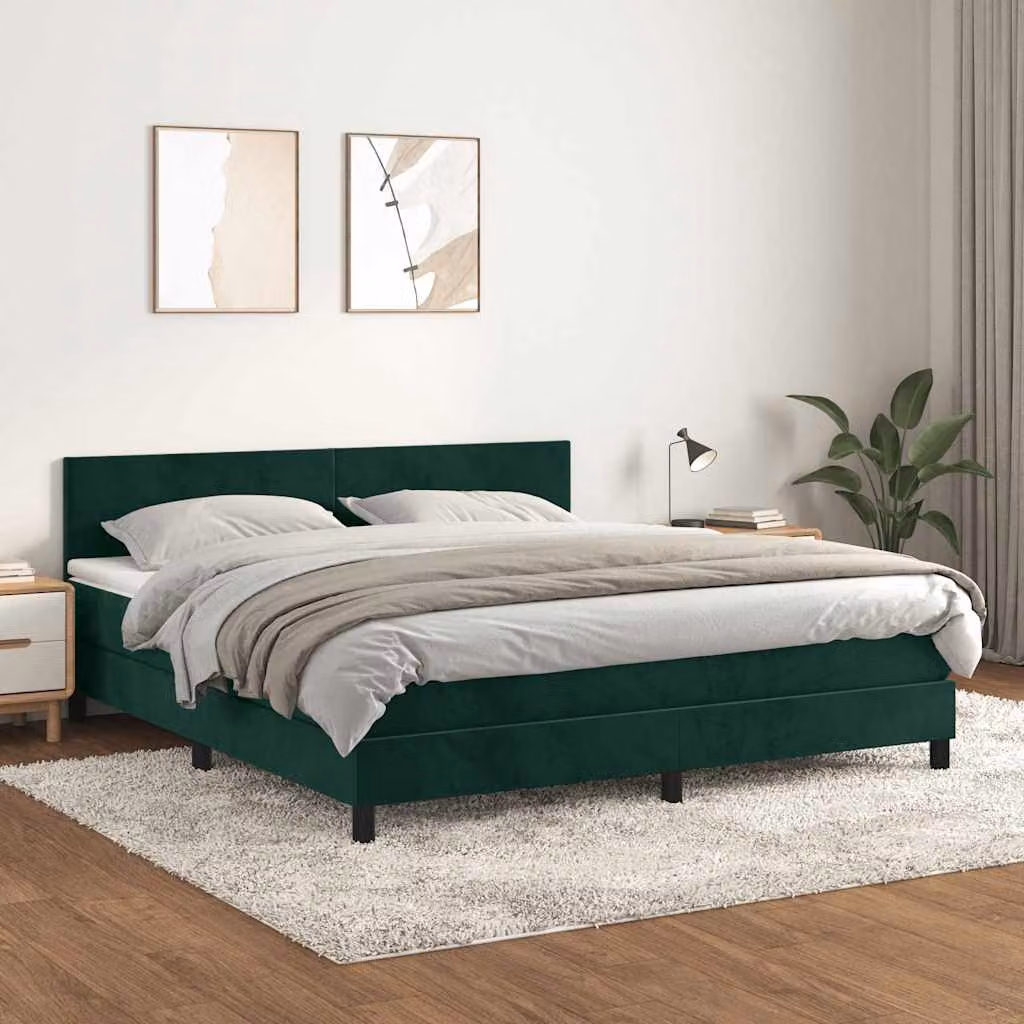vidaXL Letto Ibrido con Giroletto a Molle e Materasso in Velluto Verde Scuro, L/P: 180 x 200 cm