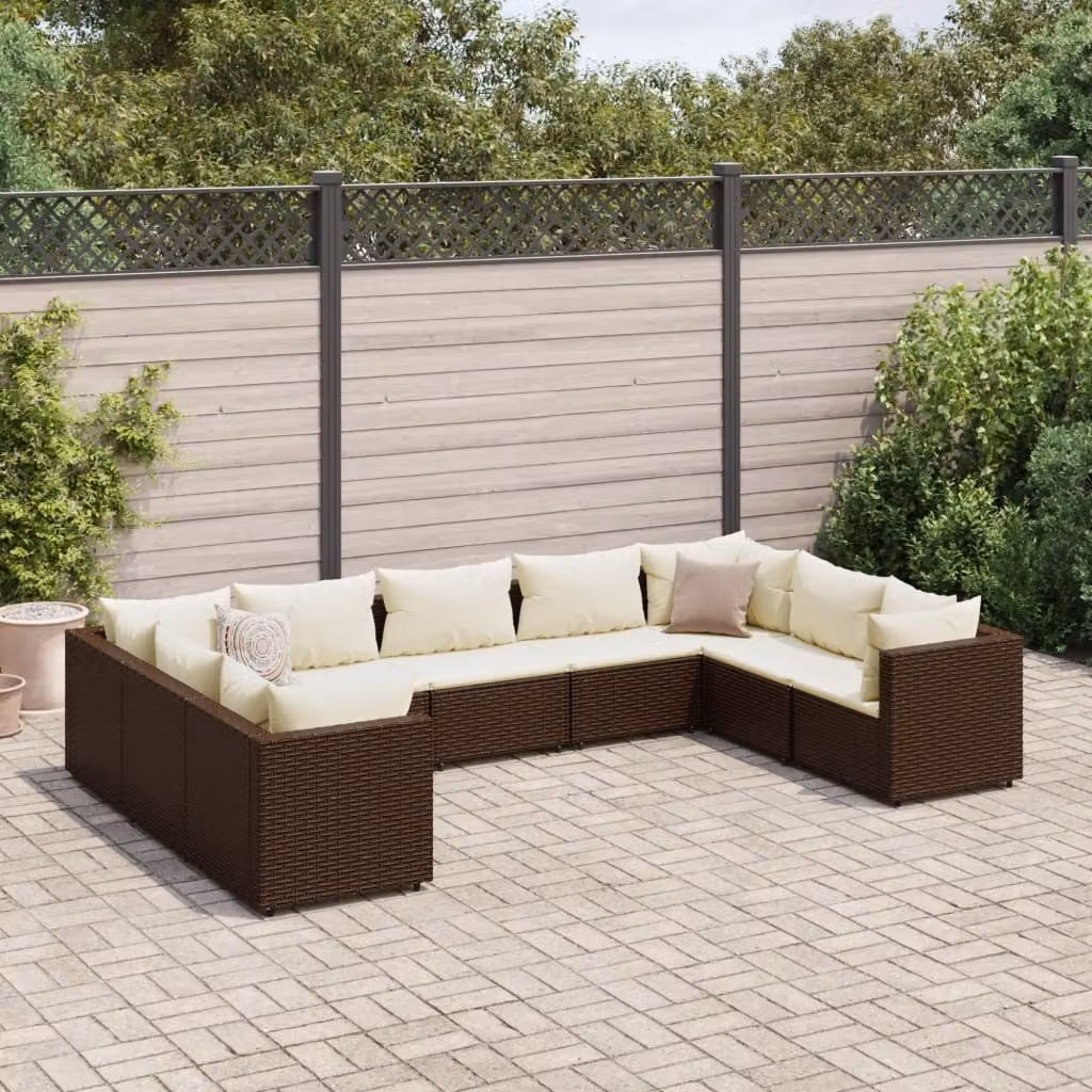 Maison Exclusive - Set da giardino da 9 pezzi con cuscini, in rattan sintetico marrone