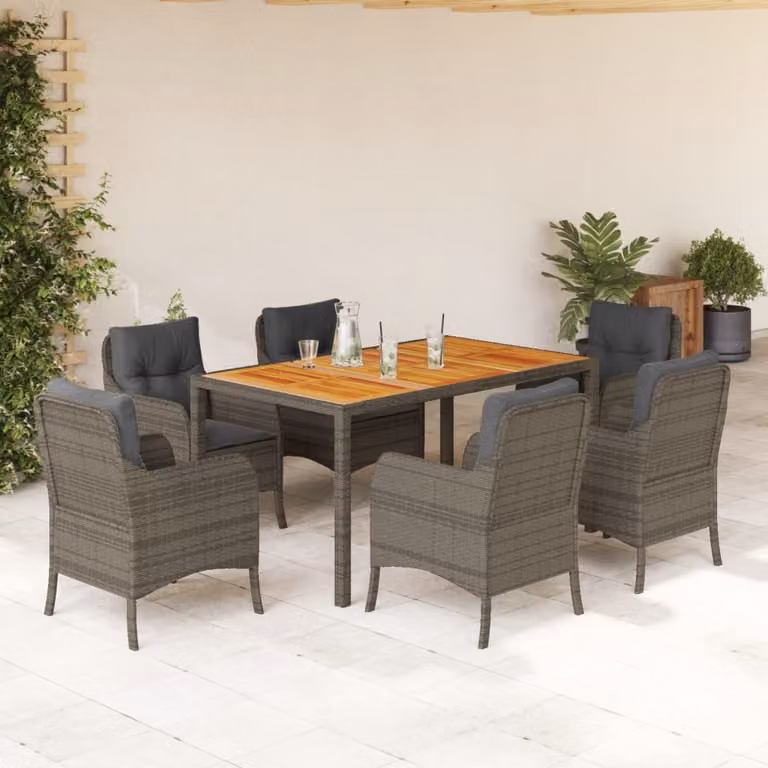 vidaXL Set da Pranzo da Giardino 7 pz in Polyrattan e Legno di Acacia Grigio